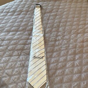 NWT Brand Q Elegant Cream & Black Striped Tie & Pocket Handkerchief Microfiber
